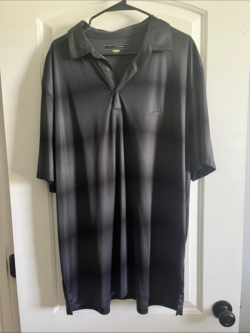Greg Norman Collection Black & Grey Performance Polo with Subtle Grid Texture